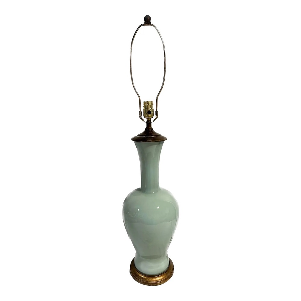 50s Asian Modern Lamp Aqua Glass Table Lamp
